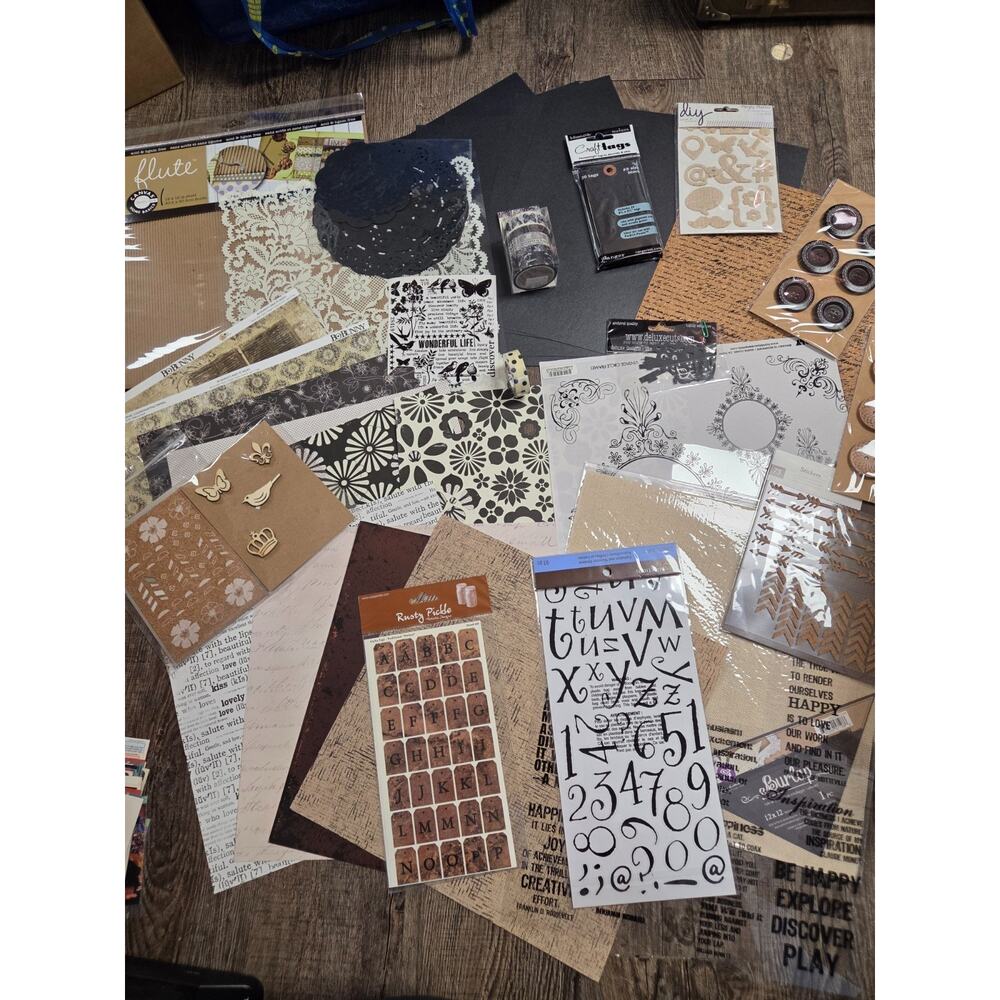 Black Natural Burlap Brown Scrapbook Pages Cardstock Stickers Accessories Lot